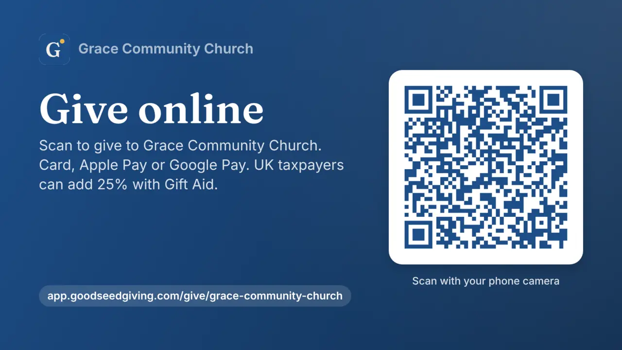 A 16:9 Sunday slide: Give online, with Grace’s QR code and web address